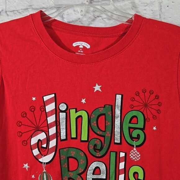 Jingle Bells Women Christmas Short Sleeve T-shirt M 8-10 Festive Red Holiday Tee - Picture 3 of 7